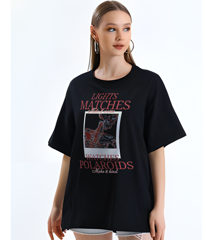 "Lights, Matches, Makes It Worse, Watches, Polaroids Makes It Kind" 'Nostalgia and Her' Collection Oversized T shirt